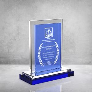 Mavi Camlı Kristal Plaket